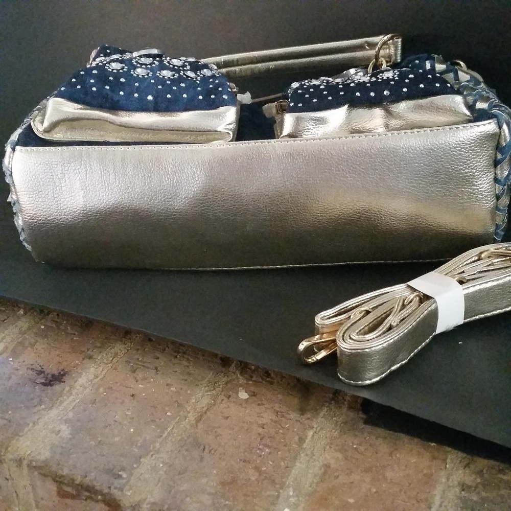 ☆Last One☆ Bling Denim/Gold Faux Lthr Bag NWT - Picture 4 of 7